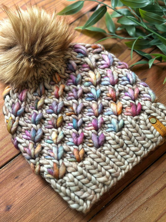 Lotus Flower Beanie in Whole Grain/Dancing Leaves