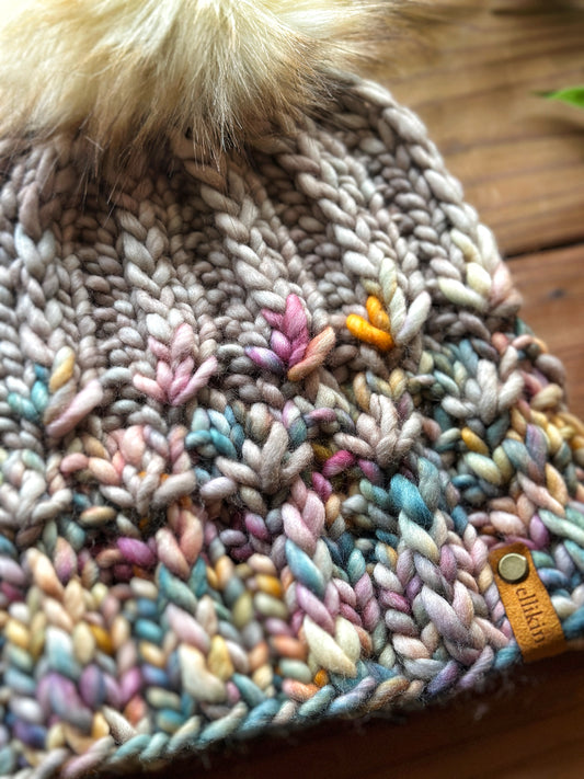 Mirror Pond Beanie in Dancing Leaves/Whole Grain