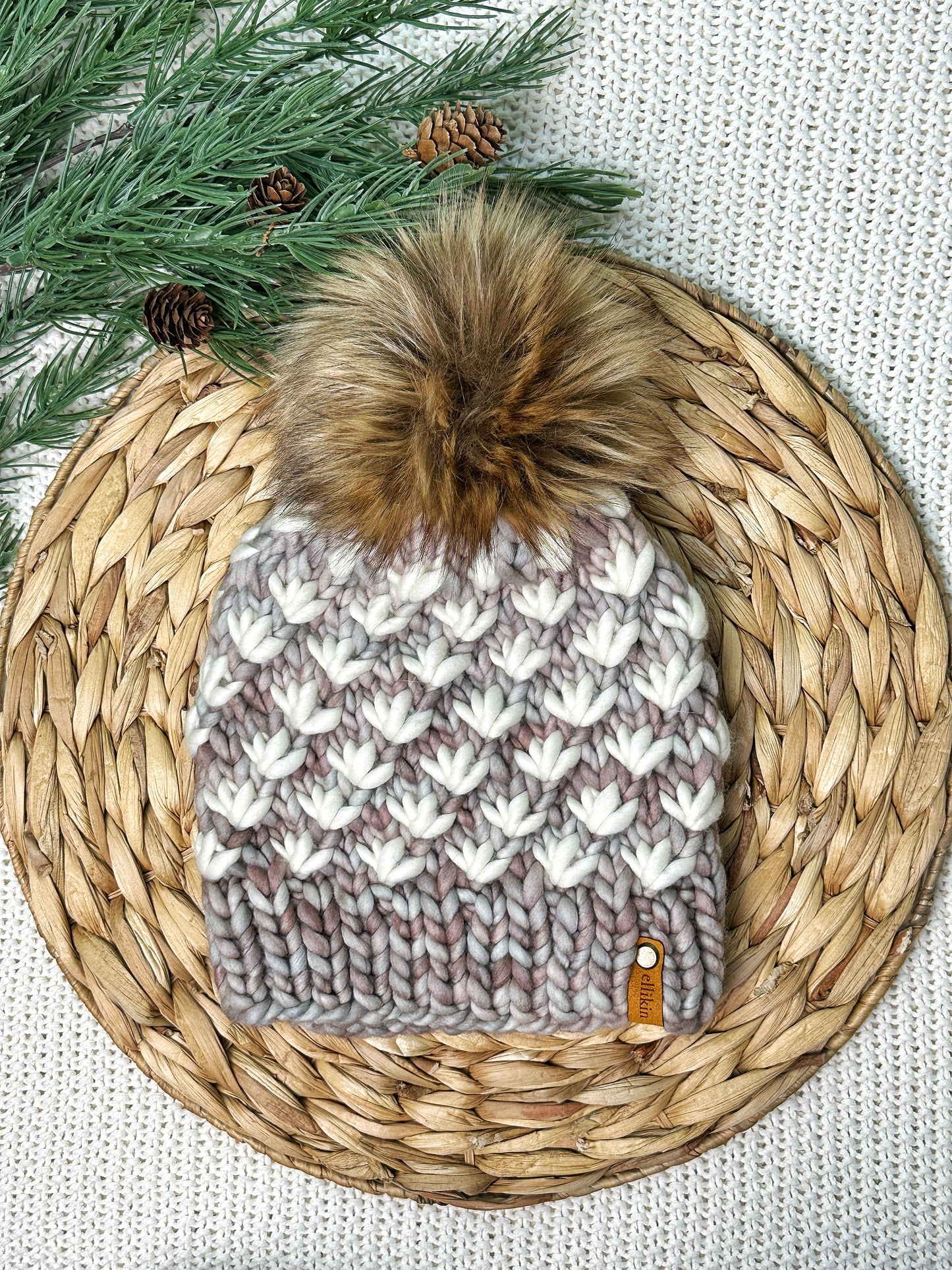 Lotus Flower Beanie in Whole Grain + Natural