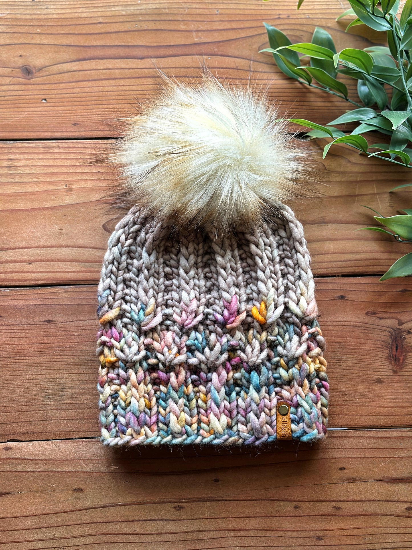 Mirror Pond Beanie in Dancing Leaves/Whole Grain