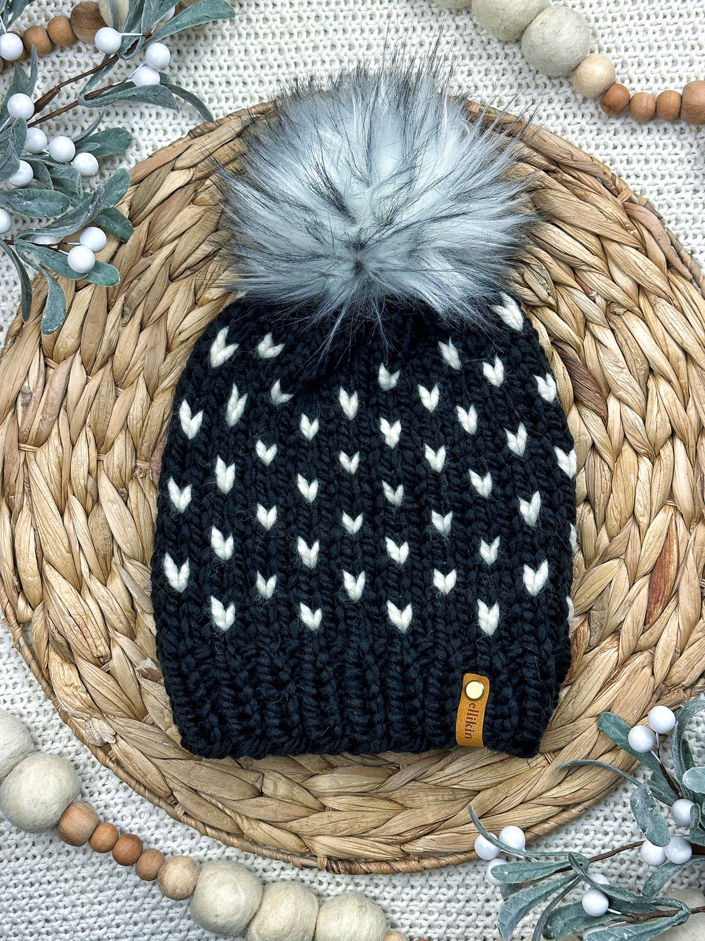 Little Hearts Beanie in Black + Fisherman