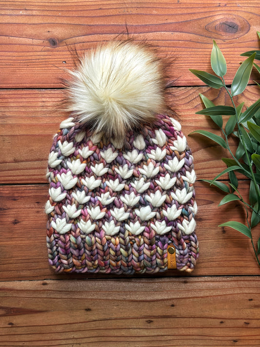 Lotus Flower Beanie in Dancing Leaves/Natural