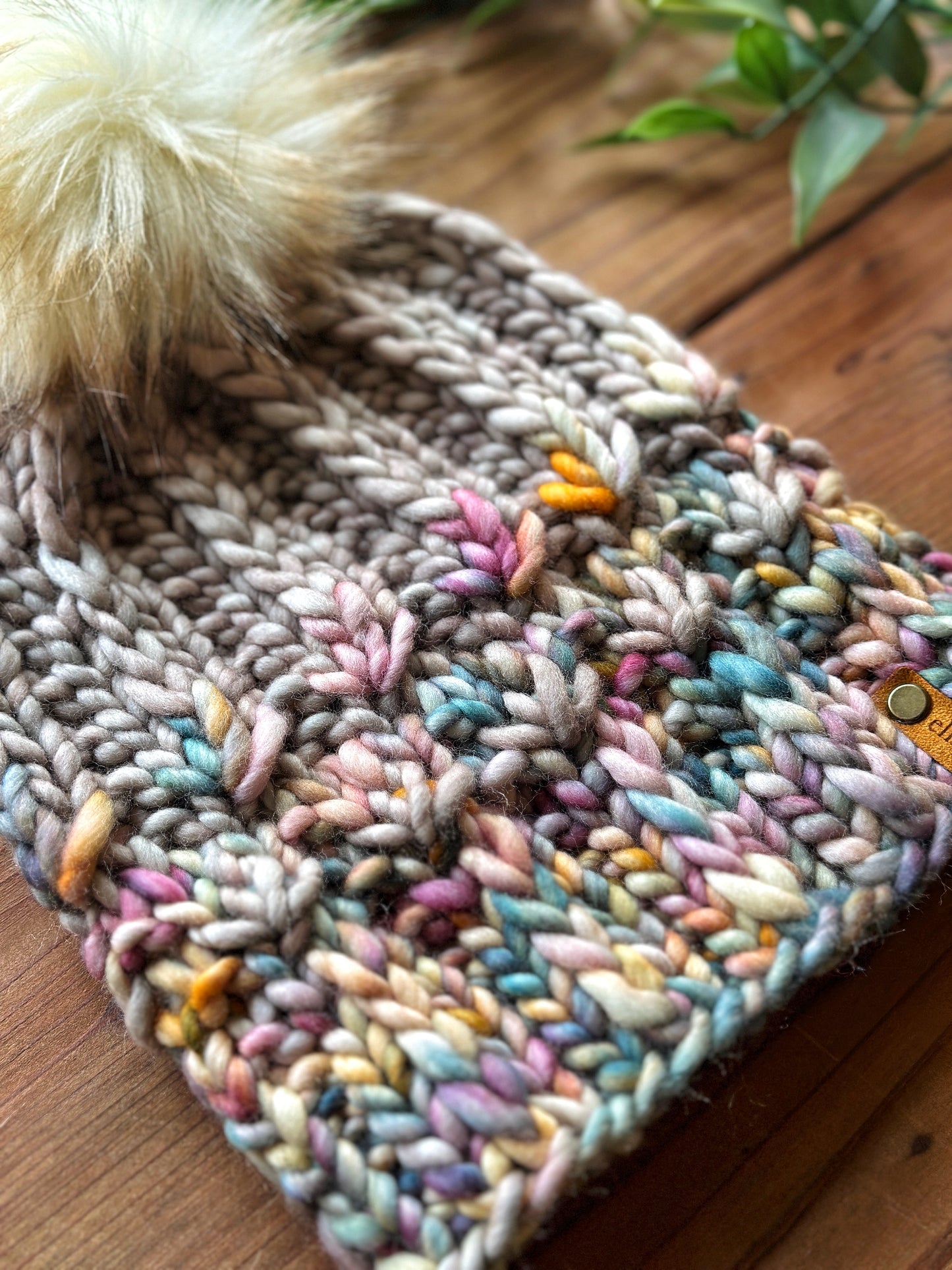 Mirror Pond Beanie in Dancing Leaves/Whole Grain