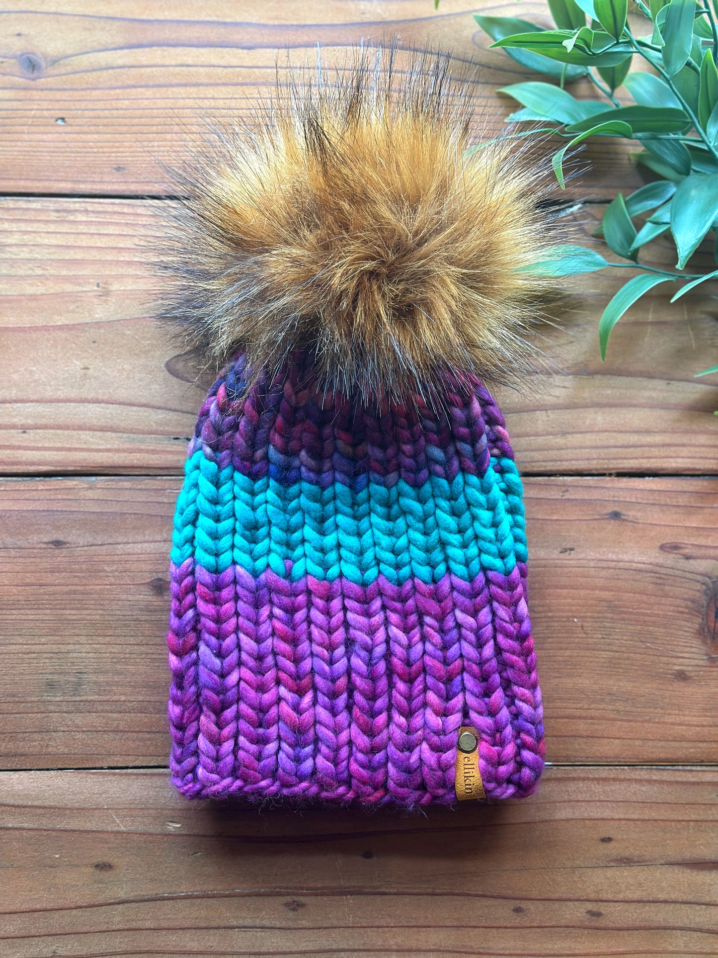 Nokhu Beanie in Purple/Green