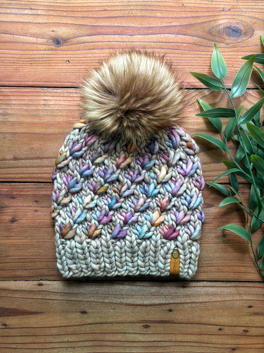 Lotus Flower Beanie in Whole Grain/Dancing Leaves