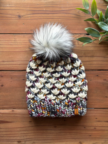 Lotus Flower Beanie in Tundra/Natural