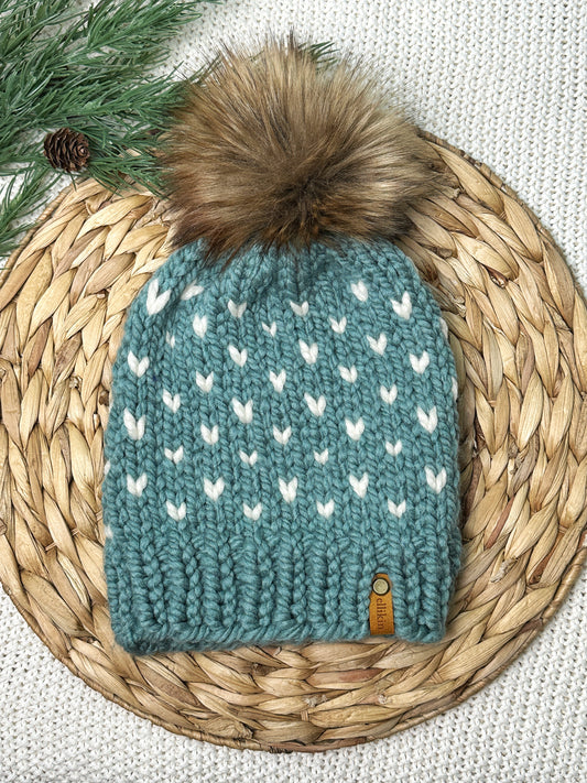 Little Hearts Beanie in Succulent + Fisherman