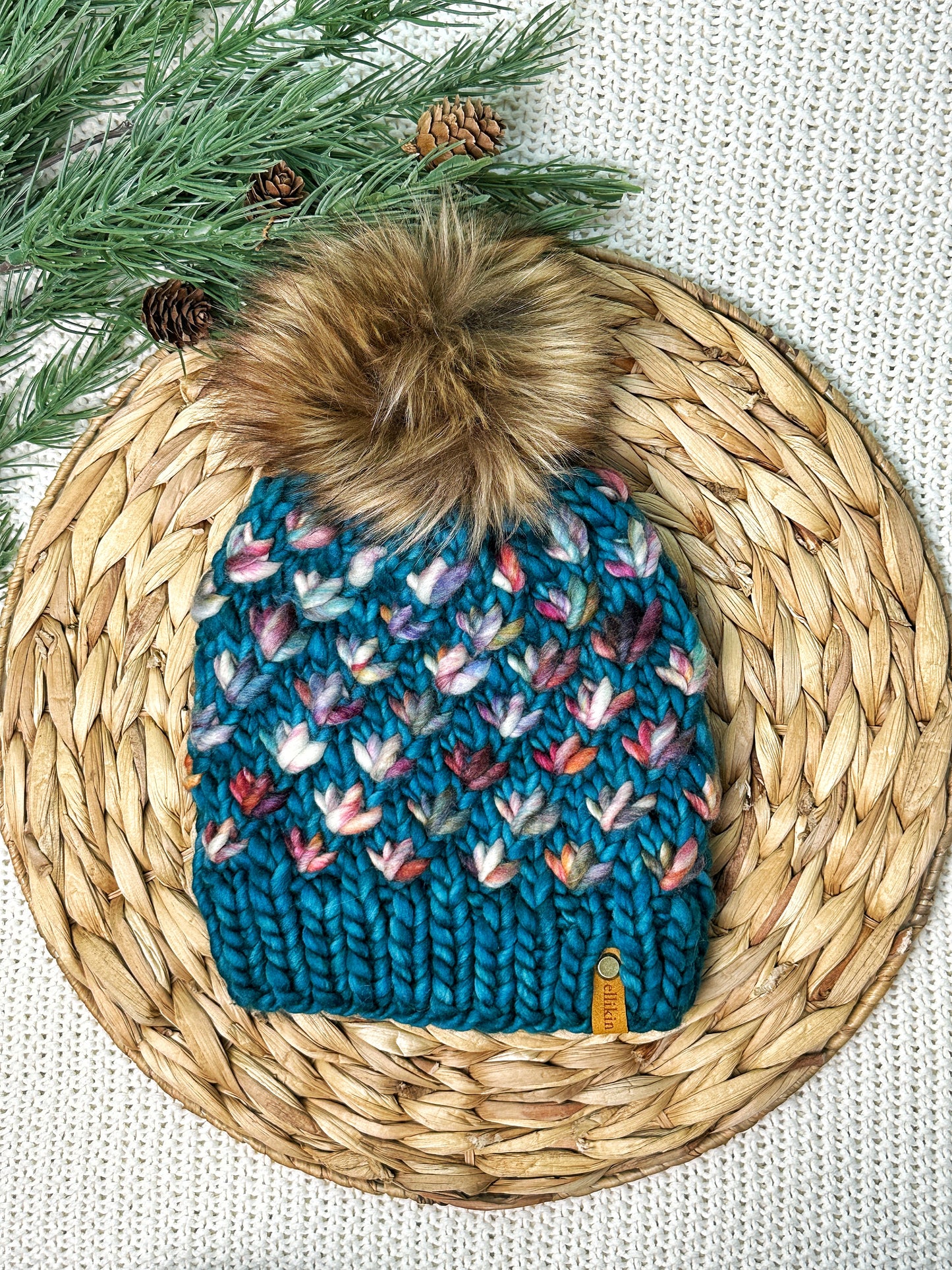 Lotus Flower Beanie in Teal