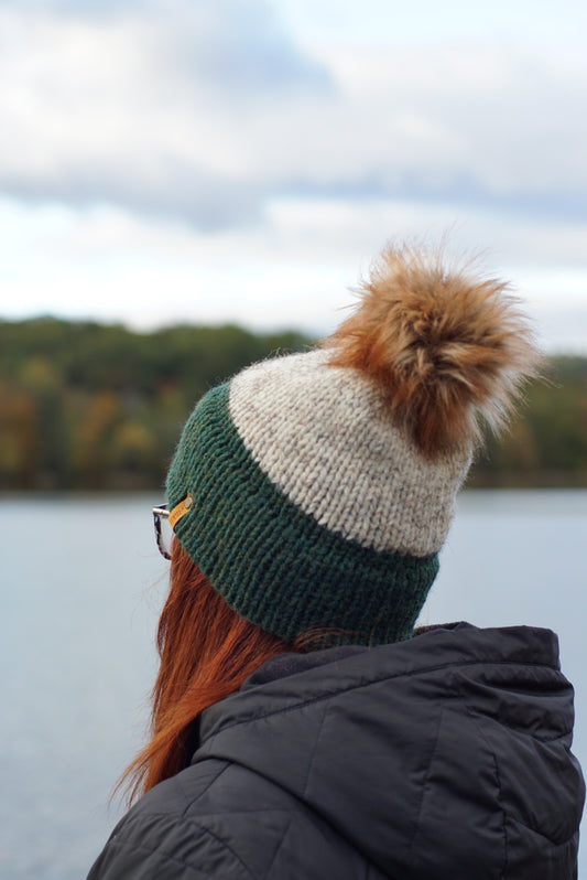 Double Brim Beanie in Forest + Wheat